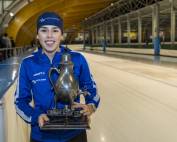 Jade Groenewoud wint het Kraantje Lek schaats toernooi in Haarlem foto Michel van Bergen